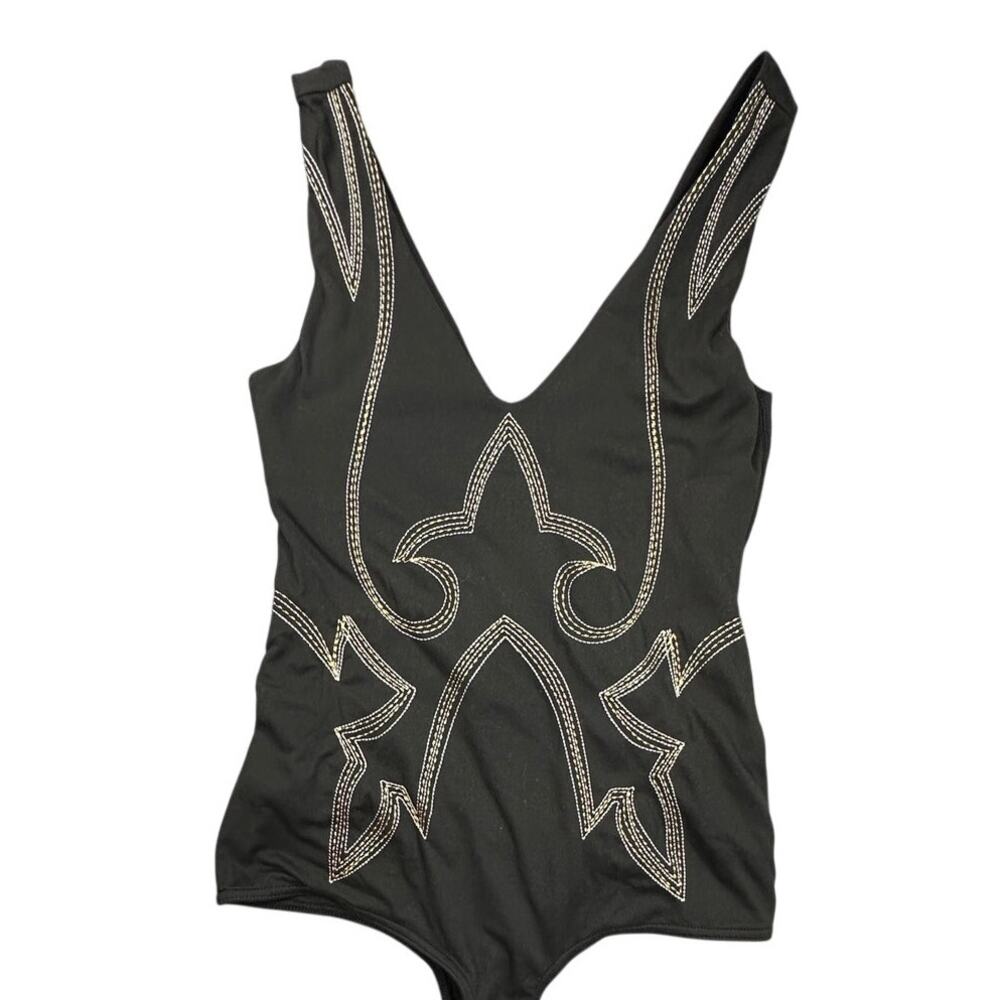 Blue B Western Contrast Stitch Bodysuit V-Neck Snap Bottom